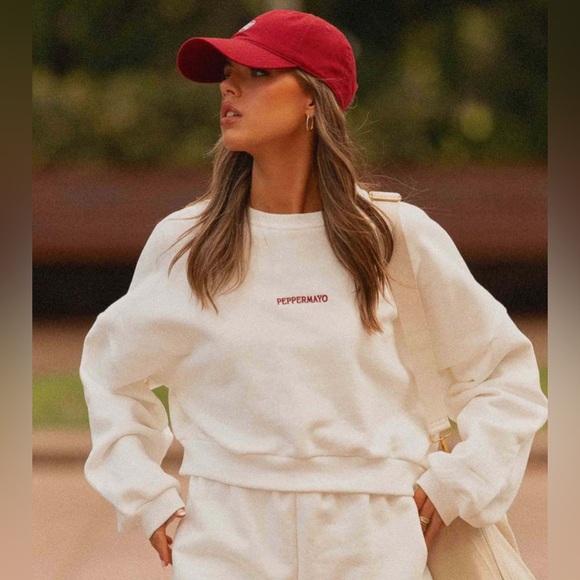 Peppermayo Tops - Peppermayo Exclusive - Signature Cropped Sweatshirt - Ivory S